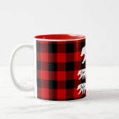 Modern Red Pläd and White Mama Bear Gift Zweifarbige Tasse (Links)