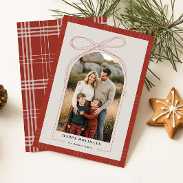 Modern Red Plaid Bow Family Arch Photo Christmas Feiertagskarte