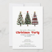 Modern red plaid buffalo Christmas tree invite Einladung (Vorderseite)