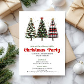 Modern red plaid buffalo Christmas tree invite Einladung