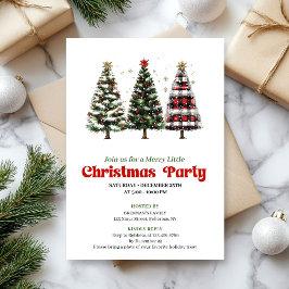 Modern red plaid buffalo Christmas tree invite Einladung