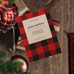 Modern Red Plaid Happy Holiday Peace And Love