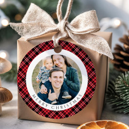 Modern Red Plaid Photo Christmas Geschenkanhänger