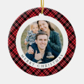 Modern Red Plaid Photo Christmas Keramik Ornament (Vorne)