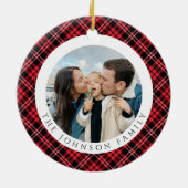 Modern Red Plaid Photo Christmas Keramik Ornament (Hinten)