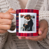 Modern Red Plaid Rustic Monogram Photo Christmas Kaffeetasse