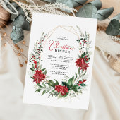 Modern Red Poinsettia Greenery Christmas Dinner Einladung