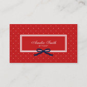 Modern Red Polka Dot Blue Ribbon Social Media Visitenkarte (Vorderseite)