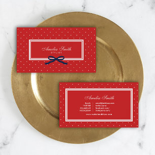 Modern Red Polka Dot Blue Ribbon Social Media Visitenkarte