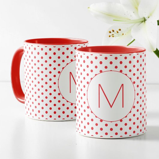 Modern Red Polka Dot Pattern Cute Initial Monogram Tasse