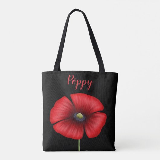 Modern Red Poppe Name Black Floral Tote Bag Tasche (Rückseite)