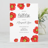 Modern Red Poppy Floral Birthday Garden Party Einladung (Stehend Vorderseite)