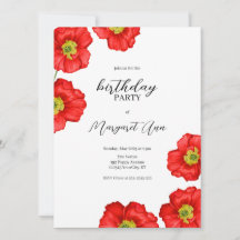 Modern Red Poppy Floral Geburtstagsparty
