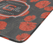 Modern Red Poppy Muster Monogram on Slate Gray Schneidebrett (Ecke)