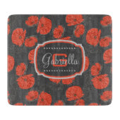 Modern Red Poppy Muster Monogram on Slate Gray Schneidebrett (Vorderseite)