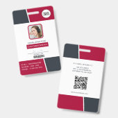 Modern Red Professional Employee Photo ID Ausweis (Vorder- & Rückseite)