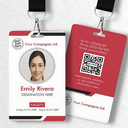 Modern Red Professional Photo ID Card Ausweis