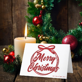 Modern Red Ribbon Bow Frohe Weihnachtsschrift Feiertagskarte