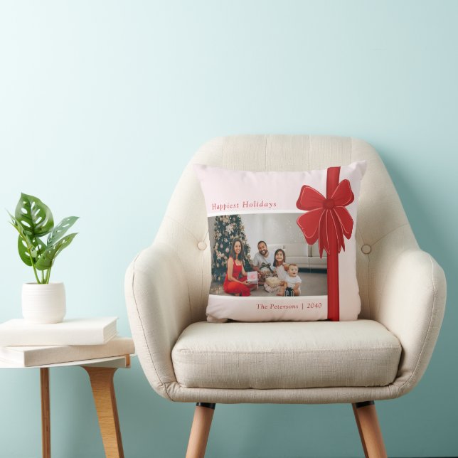 Modern Red Ribbon Bow Wrap Photo Christmas Gift Kissen (Stuhl )
