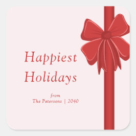 Modern Red Ribbon Bow Wrapped Christmas Quadratischer Aufkleber