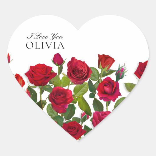 Modern Red Rose Minimalist Name I Love You Herz-Aufkleber (Vorderseite)
