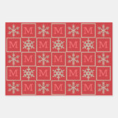 Modern Red Rustic Snowflake Monogram Foto Geschenkpapier Set (Vorderseite 2)