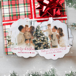 Modern Red Script 2 Family Foto Christmas Ornament Karte