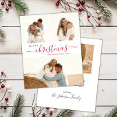 Modern Red Script 3 Foto Collage Weihnachtskarte Einladung