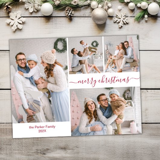 Modern Red Script 5 Multiple Christmas Foto Postkarte