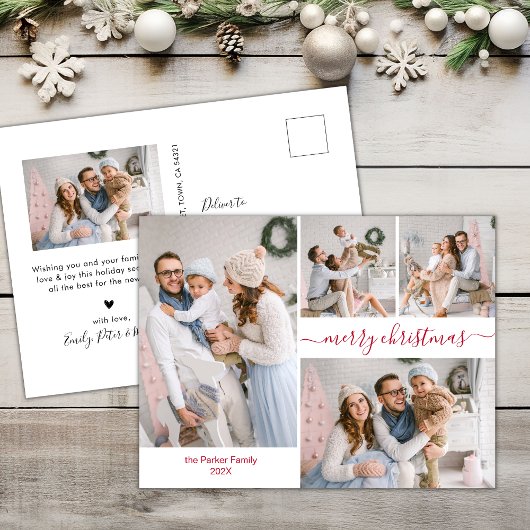 Modern Red Script 5 Multiple Christmas Foto Postkarte