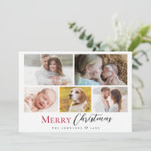Modern Red Script Foto Collage Frohe Weihnachten (Stehend Vorderseite)