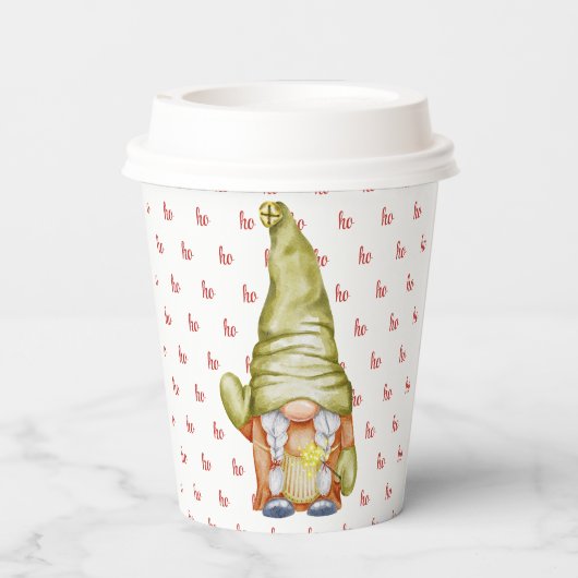 Modern Red Script HoSeptember Gnomies Holiday Pappbecher (Rückseite)