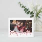 Modern Red Script Merry Christmas Photo Postkarte (Stehend Vorderseite)