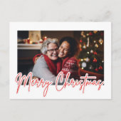 Modern Red Script Merry Christmas Photo Postkarte (Vorderseite)