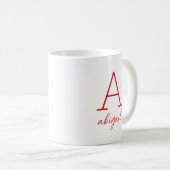 Modern Red Script Minimalistisch Simple Monogram Kaffeetasse (VorderseiteRechts)