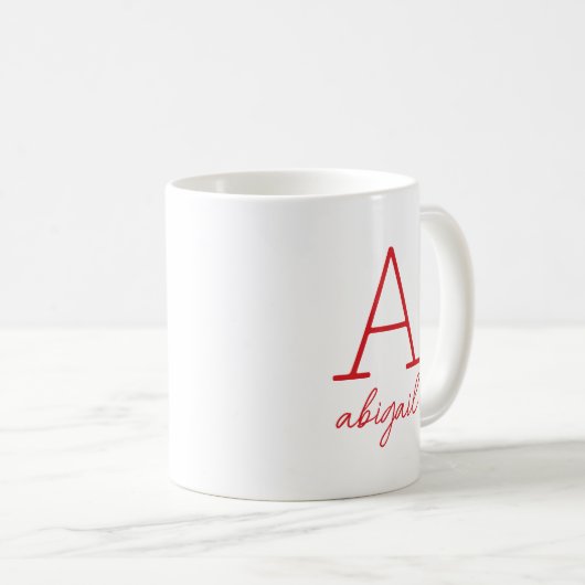 Modern Red Script Minimalistisch Simple Monogram Kaffeetasse (VorderseiteRechts)