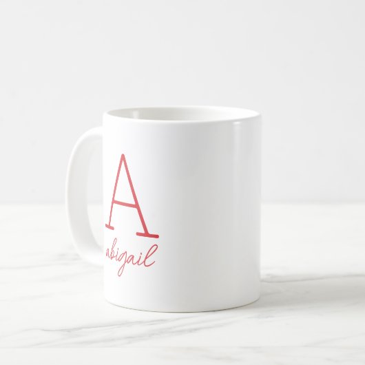 Modern Red Script Minimalistisch Simple Monogram Kaffeetasse (Vorderseite Links)