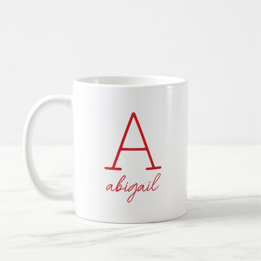 Modern Red Script Minimalistisch Simple Monogram Kaffeetasse (Links)