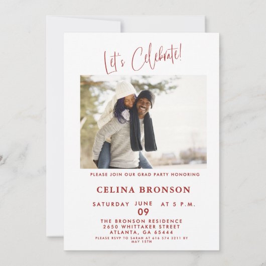 Modern Red Script Photo 2024 Minimal Grad Party Einladung (Rückseite)