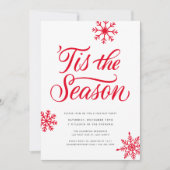 Modern Red Script 'Tis The Season Christmas Party Einladung (Vorderseite)
