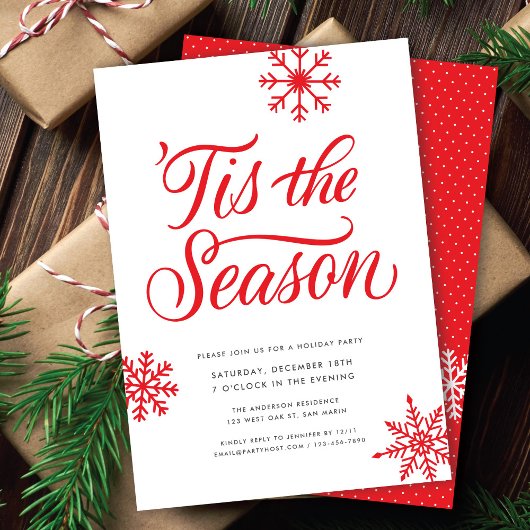 Modern Red Script 'Tis The Season Christmas Party Einladung