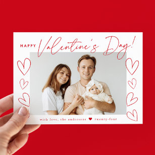 Modern Red Script Valentine's Day Photo Feiertagskarte