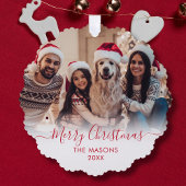 Modern Red Script White 2 Foto Weihnachten Ornament Karte