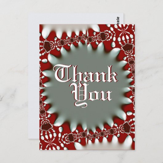 Modern Red+Silver Batik Danke Postcard Postkarte (Vorne/Hinten)