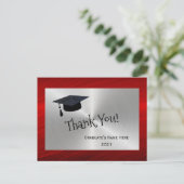 Modern Red Silver Cap Danke Abschluss Postkarte (Stehend Vorderseite)