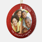 Modern Red Snowflake 2 Foto Familienname Keramik Ornament (Links)
