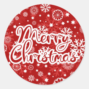 Modern Red Snowflake Frohe Weihnachtsaufkleber Runder Aufkleber