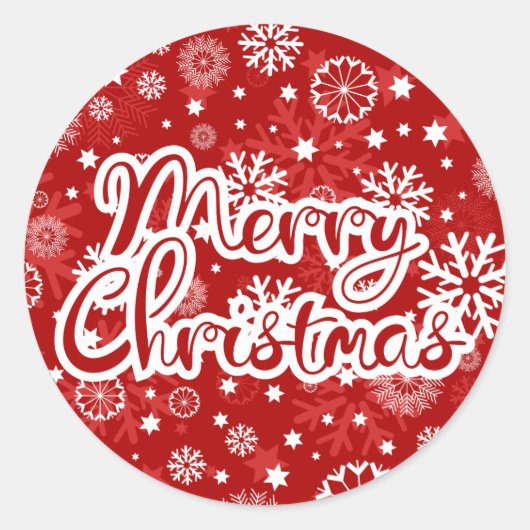 Modern Red Snowflake Frohe Weihnachtsaufkleber Runder Aufkleber (Vorderseite)