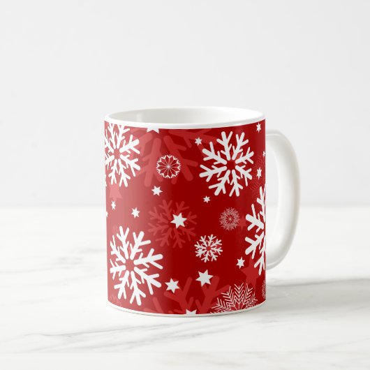 Modern Red Snowflake Weihnachtskaffee Tasse (VorderseiteRechts)
