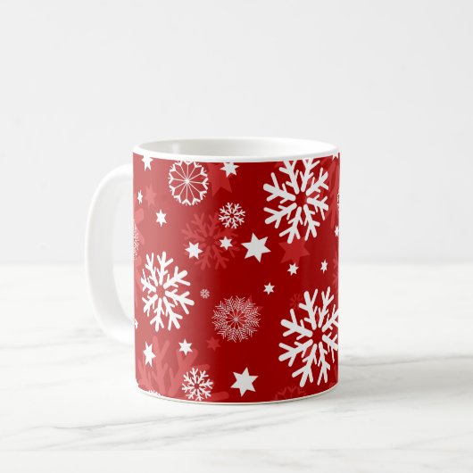Modern Red Snowflake Weihnachtskaffee Tasse (Vorderseite Links)